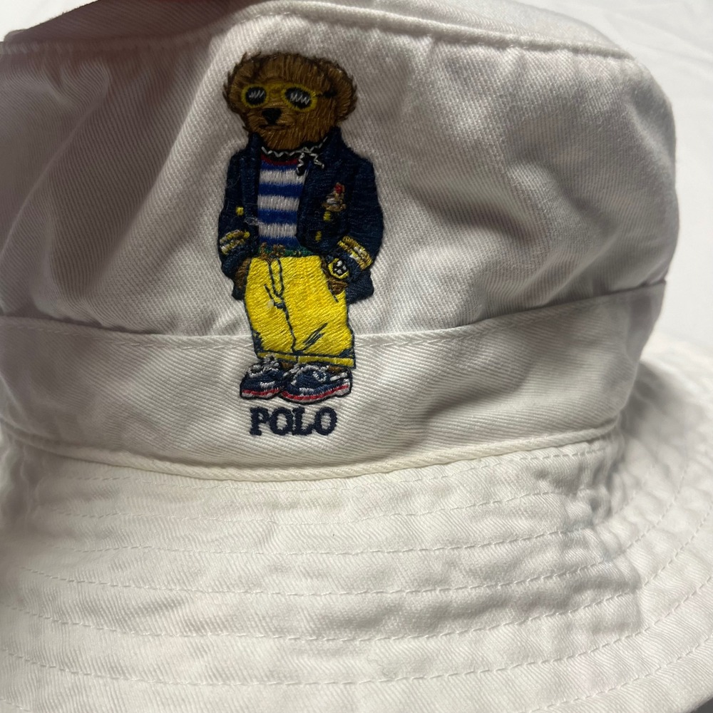 Polo Ralph Lauren White Polo Bear Bucket Hat XL/1XL Cotton Twill Mens Hat